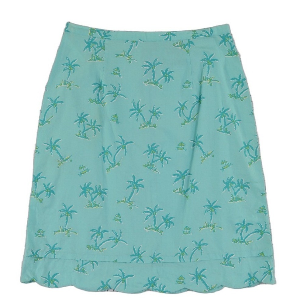 Lilly Pulitzer Aqua‎ Skirt Women's Size 4 Tropical Palm Tree 100% Cotton